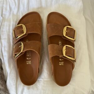 Birkenstock Leather and Gold Big Buckle Sandals